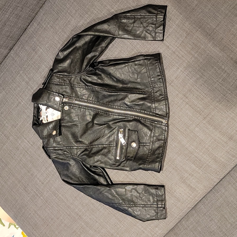Girls Black Faux Leather Jacket